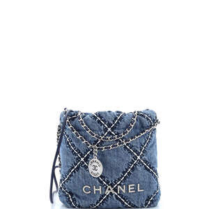 Chanel Mini 22 Chain Hobo Quilted Stitched Denim